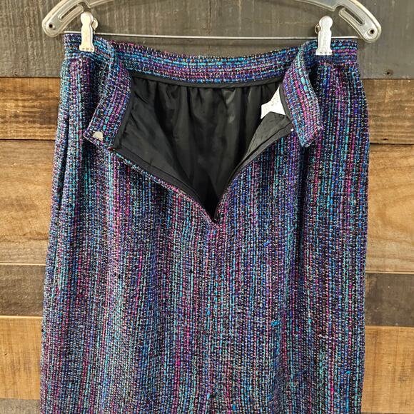 Vintage Doncaster Silks Multicolor Woven Tweed Straight Office Midi Skirt 12 - Picture 4 of 7